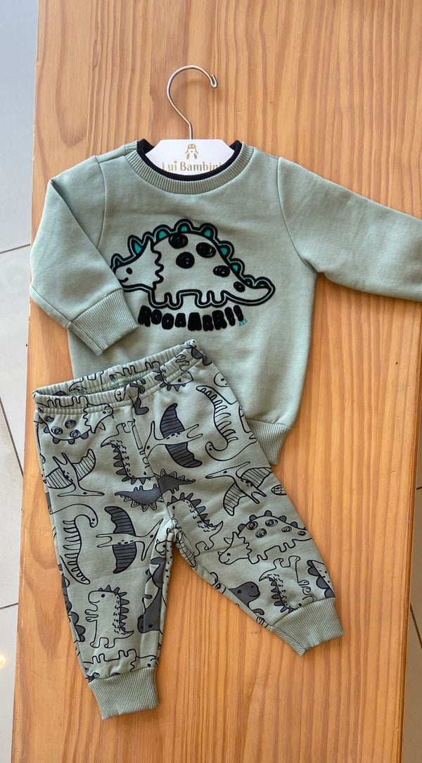 CONJUNTO MOLETOM MANGA LONGA PELUCIADO E CALÇA DINOSSAUROS MENINO ALAKAZOO