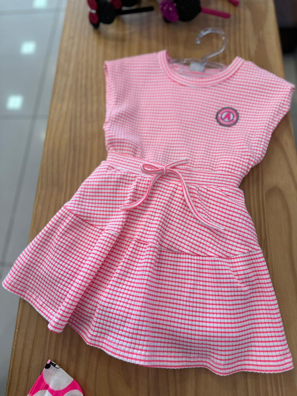 CONJUNTO BLUSA MANGA CURTA LISTRADA COM SAIA CORDÃO FASHION MENINA ABRANGE - CONJUNTO INFANTIL FEMININO - CONJUNTO MENINA - MENINA