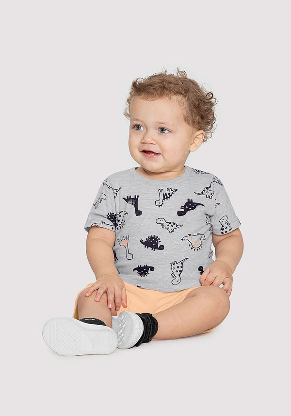 CONJUNTO CAMISETA MANGA CURTA E BERMUDA FESTA DOS DINOSSAUROS MENINO ALAKAZOO - CONJUNTO INFANTIL MASCULINO - CONJUNTO MENINO - MENINO