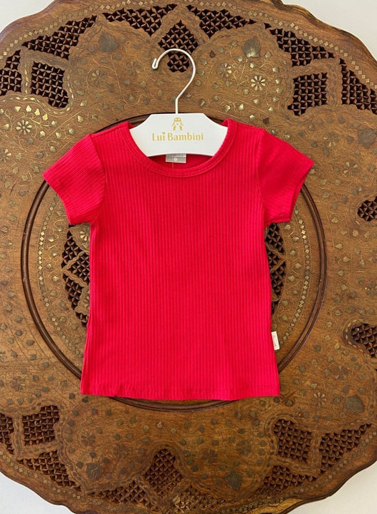 BLUSA MANGA CURTA MALHA CANELADA LISA MENINA ALAKAZOO - BLUSA MENINA - cf-cor-off - cf-cor-rosa-bebe