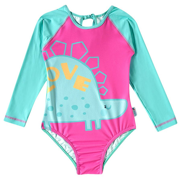 BODY MANGA LONGA COM AMARRAÇÃO DINOSSAURO PROTEÇÃO SOLAR UV50+ MENINA TIP TOP - MAIO PRAIA - MENINA - MODA INFANTIL