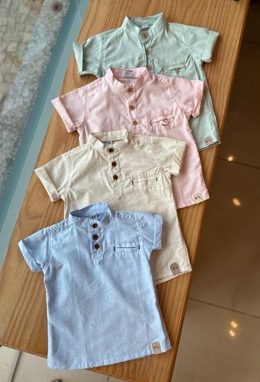 CAMISA BATA MANGA CURTA GOLA PADRE COM MICRO POÁ E BOLSO MENINO LUI BAMBINI - CAMISA MENINO - MENINO -