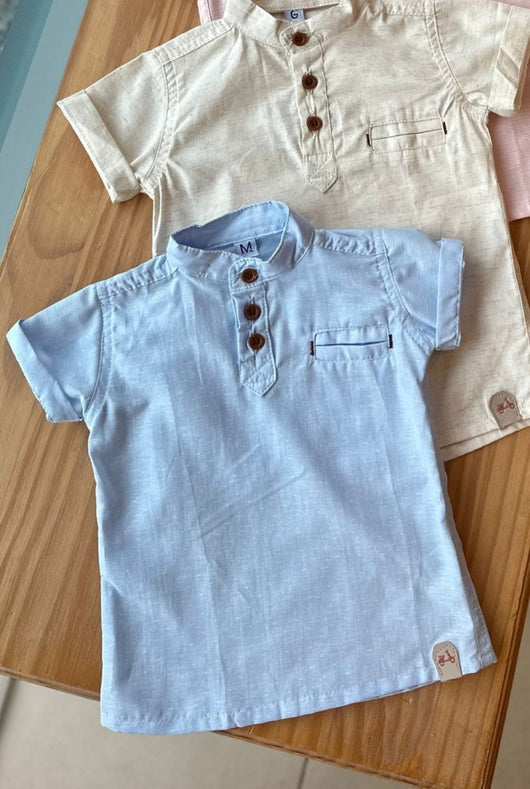 CAMISA BATA MANGA CURTA GOLA PADRE COM MICRO POÁ E BOLSO MENINO LUI BAMBINI - CAMISA MENINO - MENINO -