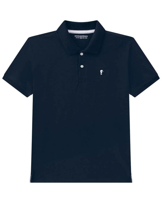 CAMISA MANGA CURTA GOLA POLO EM PIQUET COM BOTÕES MENINO ONDA MARINHA - CAMISA MENINO - cf-cor-azul-escuro - cf-cor-marinho