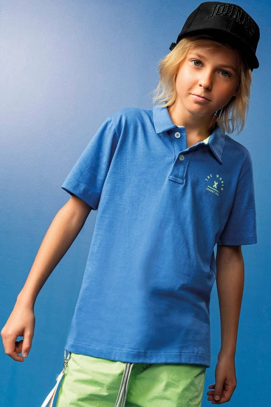 CAMISA MANGA CURTA GOLA POLO THE WORLD MENINO JOHNNY FOX - CAMISA MENINO - cf-cor-azul-claro - cf-cor-preta