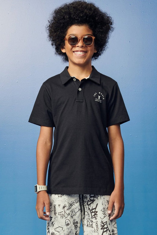 CAMISA MANGA CURTA GOLA POLO THE WORLD MENINO JOHNNY FOX - CAMISA MENINO - cf-cor-azul-claro - cf-cor-preta