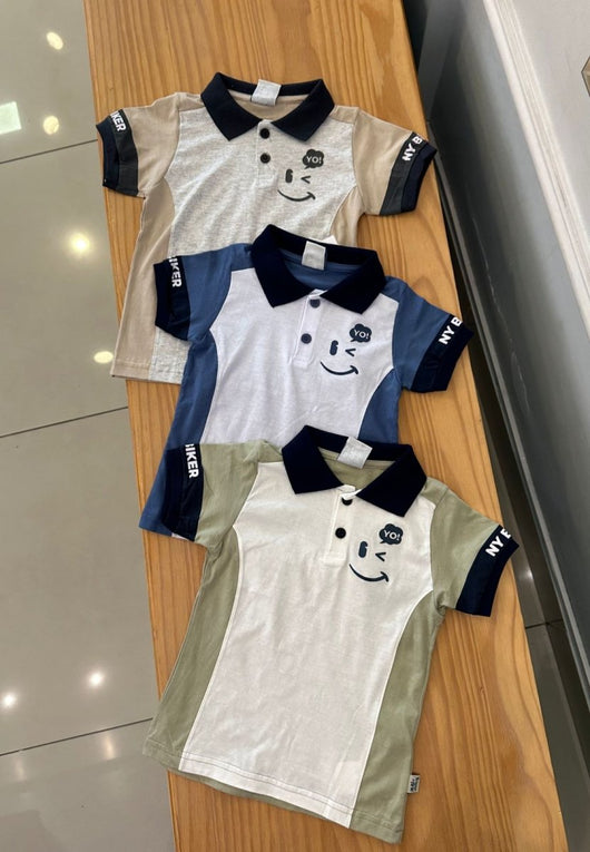 CAMISA MANGA CURTA POLO COM BOTÕES EMOJI YO MENINO BRINCAR - CAMISA MENINO - MENINO - NATAL MENINO