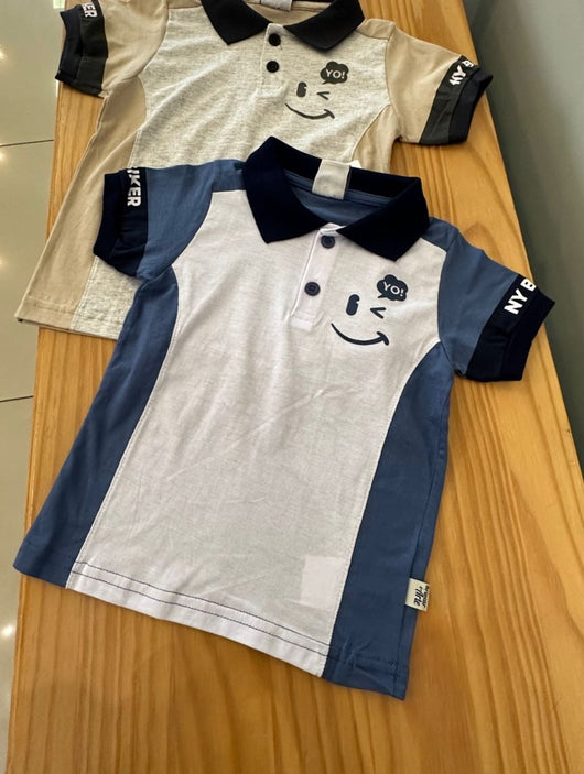 CAMISA MANGA CURTA POLO COM BOTÕES EMOJI YO MENINO BRINCAR - CAMISA MENINO - MENINO - NATAL MENINO