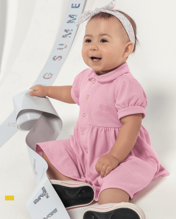 CONJUNTO VESTIDO MANGA CURTA POLO CALCINHA PIQUET PÉROLAS MENINA CHARPEY