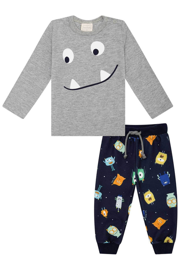 CONJUNTO CAMISETA MANGA LONGA E CALCA MONSTRINHOS MENINO LUC BOO - cf-cor-mescla - CONJUNTO INFANTIL MASCULINO - CONJUNTO MENINO