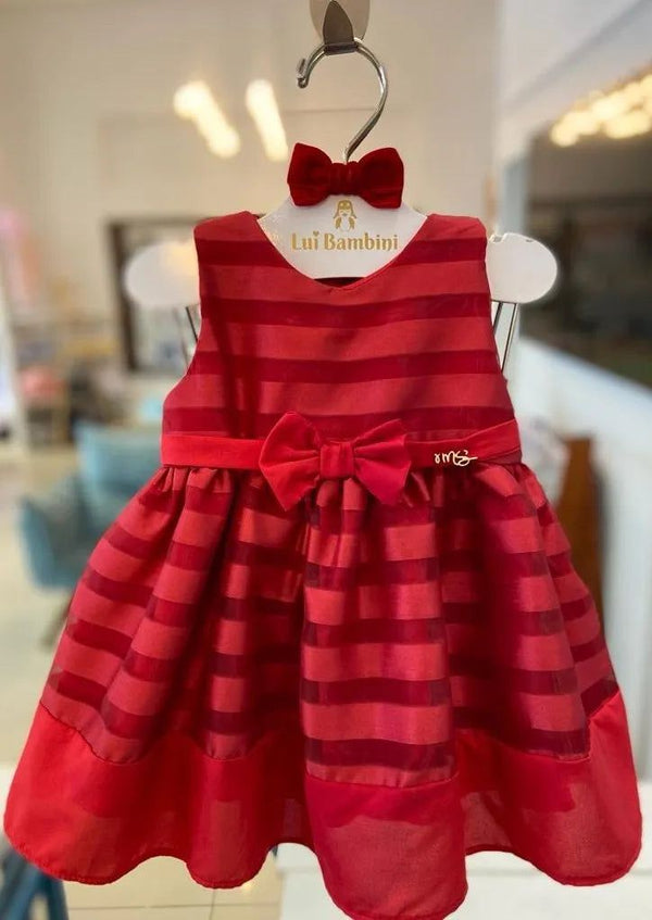 VESTIDO MANGA CURTA CINTO LAÇO LISTRAS COM TAPA FRALDAS MENINA MON SUCRE