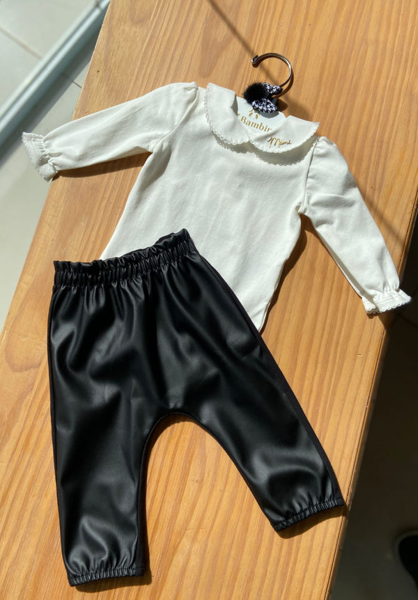 CONJUNTO BODY MANGA LONGA COM GOLA E CALÇA CIRRÊ MENINA MOMI