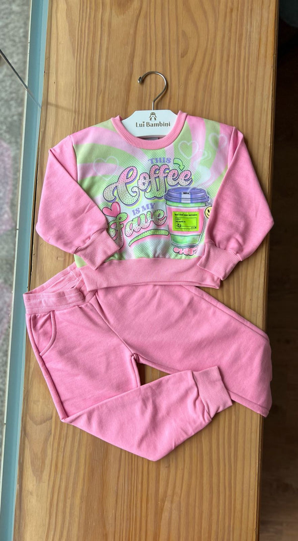 CONJUNTO MOLETOM MANGA LONGA COM CALÇA BOLSO COFFEE STRASS MENINA CATAVENTO