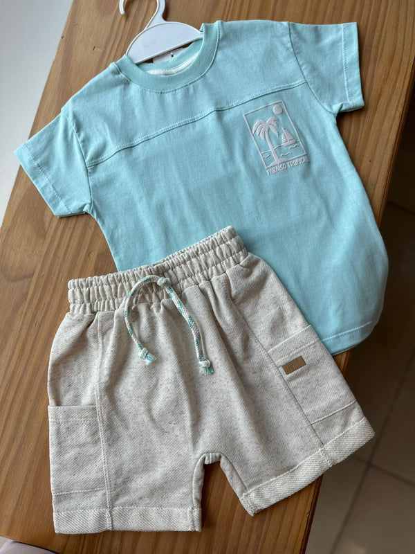 CONJUNTO CAMISETA MANGA CURTA PARAISO TROPICAL E BERMUDA MENINO NINI E BAMBINI