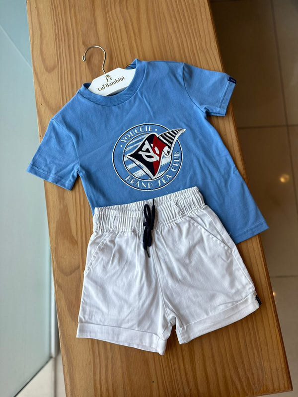 CONJUNTO CAMISETA MANGA CURTA BRAND SEA CLUB E BERMUDA BARRA DOBRADA MENINO YOUCCIE