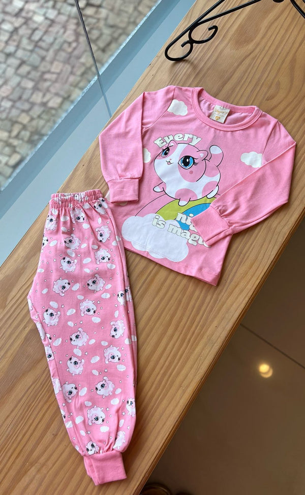 CONJUNTO PIJAMA MANGA LONGA COM CALÇA GATINHA ARCO ÍRIS MENINA ANGERÔ