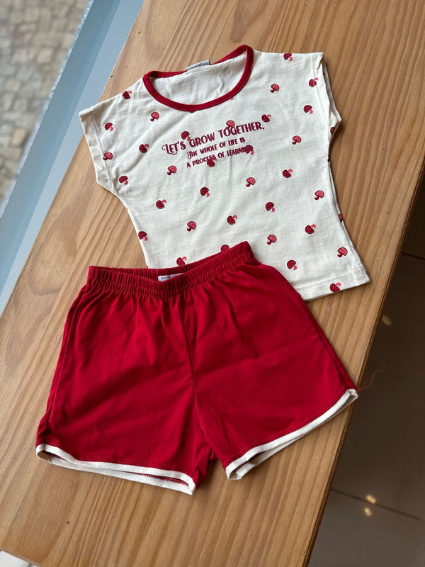 CONJUNTO PIJAMA MANGA CURTA E SHORT COGUMELOS MENINA ANGERO