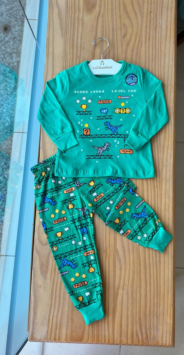 CONJUNTO PIJAMA MANGA LONGA COM CALÇA DINO GAMER MENINO FAKINI