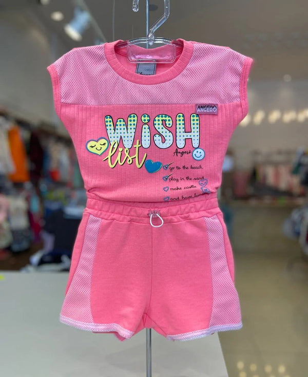 CONJUNTO BLUSA MANGA CURTA CANELADA E SHORT WISH TULE MENINA ANGERO