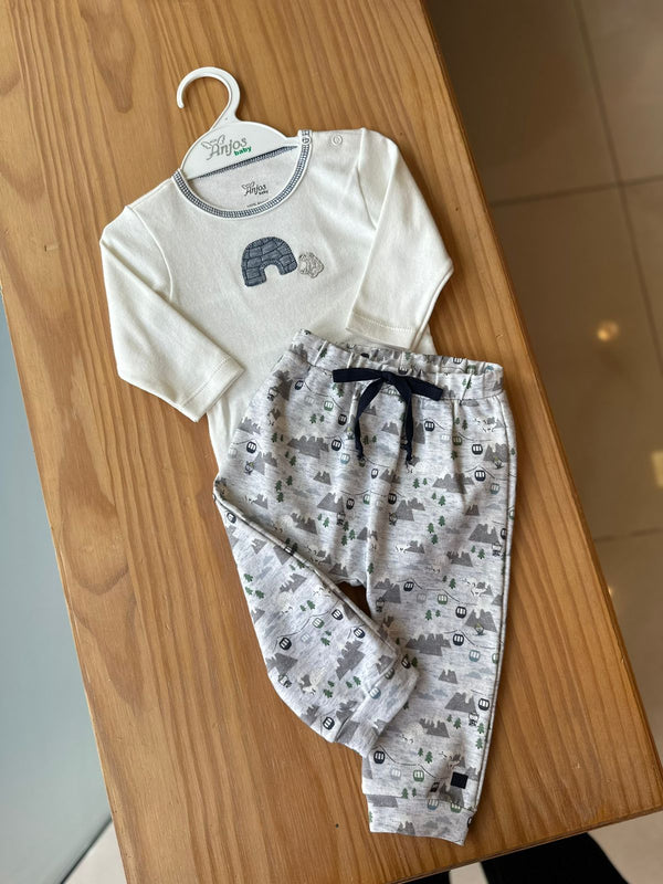 CONJUNTO BODY MANGA LONGA E CALCA URSO NEVE MENINO ANJOS BABY