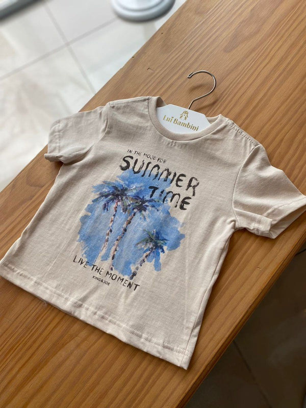 CAMISETA MANGA CURTA GOLA REDONDA COQUEIROS SUMMER TIME MENINO KING&JOE