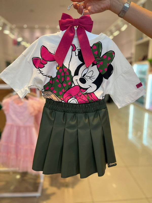 CONJUNTO BLUSA MANGA CURTA MINNIE E DAISY COM SAIA CIRRÊ MENINA ANIMÊ