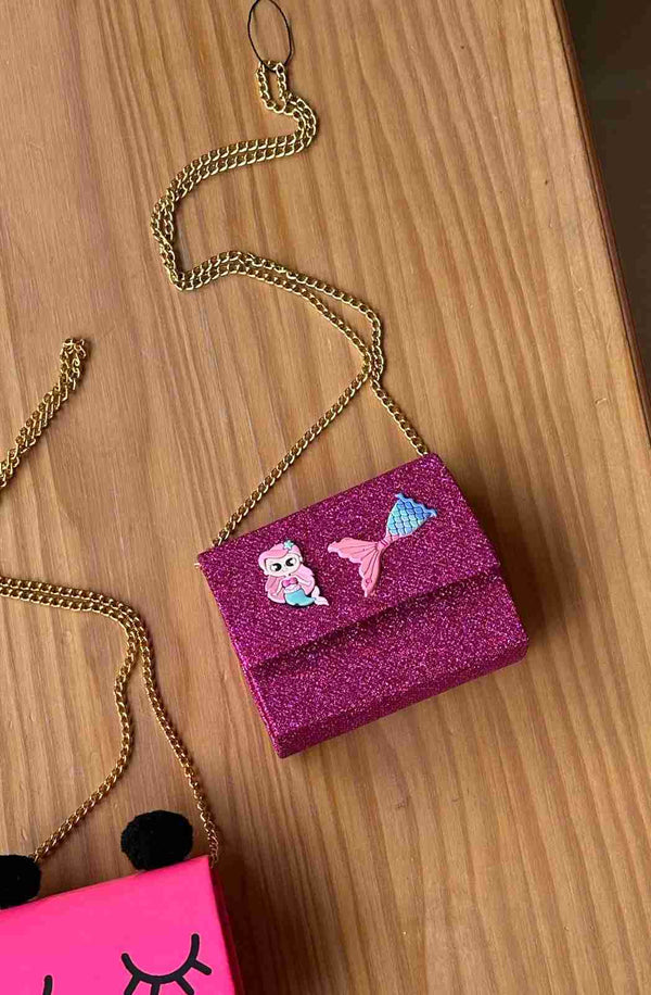 BOLSA COM ALÇA METÁLICA E GLITTER SEREIA MENINA LUI BAMBINI