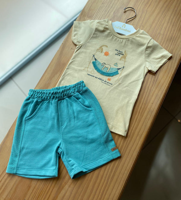 CONJUNTO CAMISETA MANGA CURTA HORA DA PREGUIÇA E BERMUDA BOLSO MENINO NINI E BAMBINI