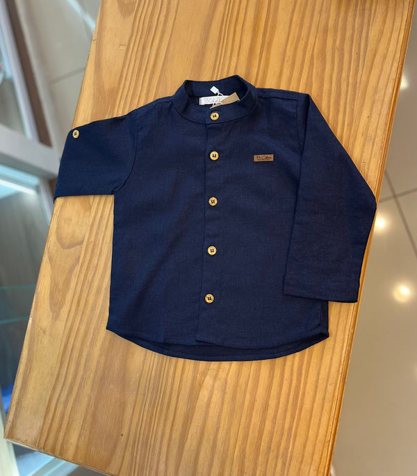 CAMISA BATA MANGA LONGA REVERSÍVEL EM LINHO COM BOTÕES MENINO BARBARA KIDS