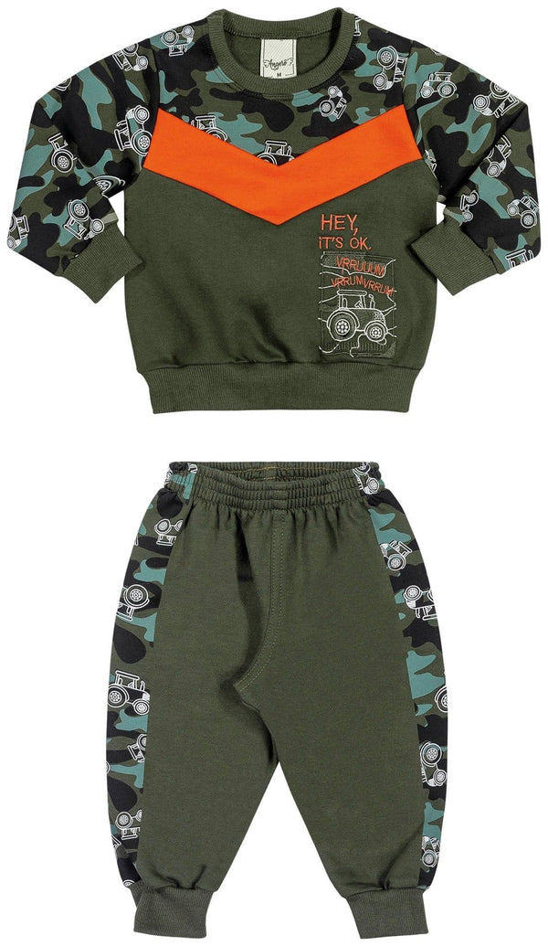 CONJUNTO BLUSA MANGA LONGA E CALCA TRATOR CAMUFLADO MENINO ANGERO