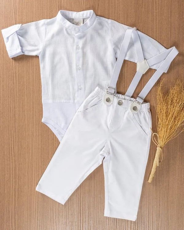 CONJUNTO BODY MANGA LONGA COM CALÇA E SUSPENSÓRIO MENINO ANJOS BABY