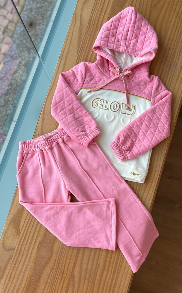 CONJUNTO MOLETOM COM CAPUZ CORDÃO E CALÇA METALASSÊ GLOW MENINA ANGERÔ