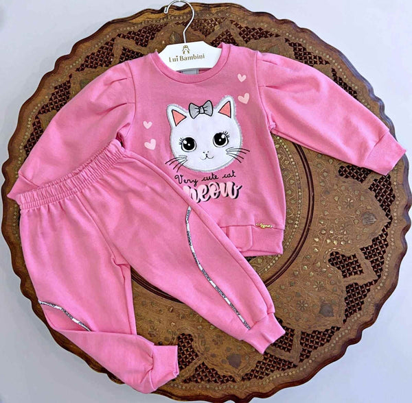 CONJUNTO MOLETOM MANGA LONGA E CALCA GATINHA PELUCIA MENINA ANGERO