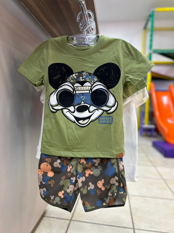 CONJUNTO CAMISETA MANGA CURTA COM BERMUDA TACTEL MICKEY CAMUFLAGEM MENINO YOUCCIE