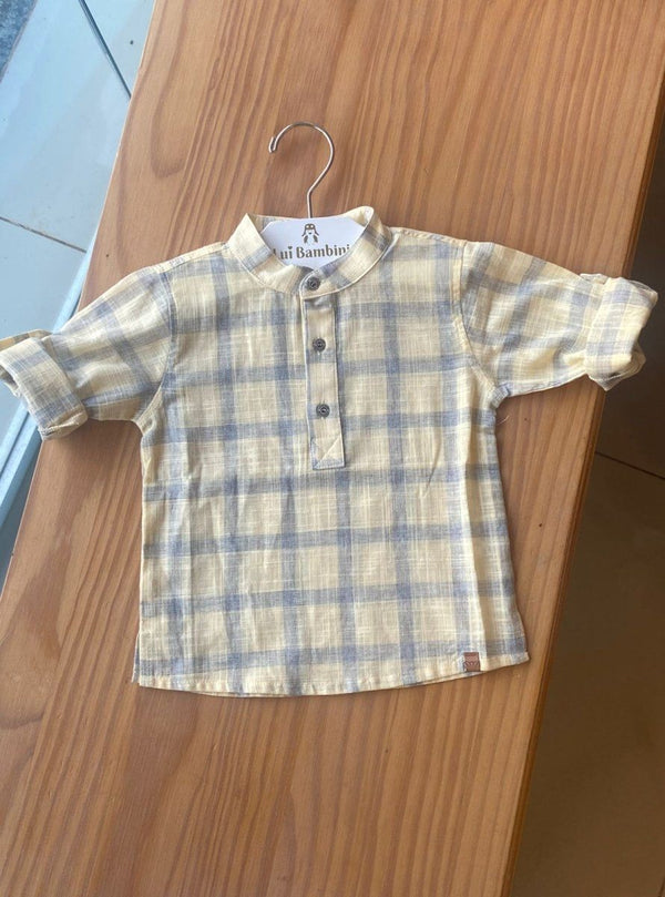 CAMISA BATA MANGA LONGA QUADRICULADA MENINO ANJOS BABY