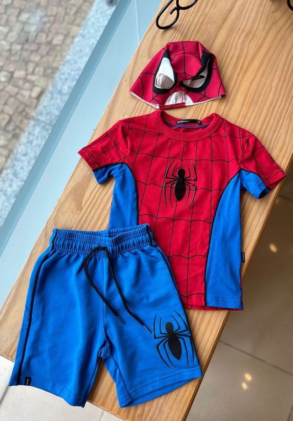 CONJUNTO CAMISETA MANGA CURTA BERMUDA E MÁSCARA HOMEM ARANHA MENINO YOUCCIE