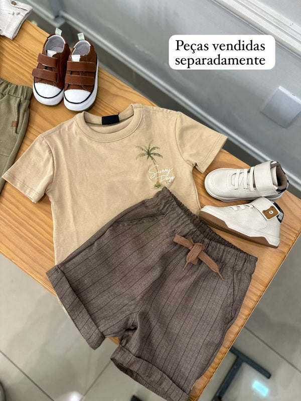 CONJUNTO CAMISETA MANGA CURTA COQUEIRO SUNNY DAYS E BERMUDA LISTRADA MENINO YOUCCIE