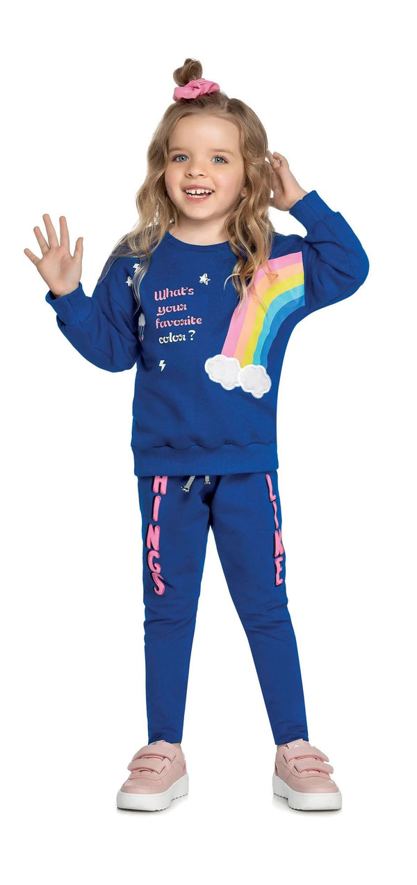 CONJUNTO MOLETOM MANGA LONGA E CALCA ARCO IRIS MENINA ANGERO