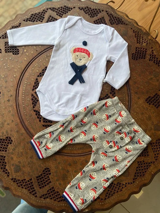 CONJUNTO BODY MANGA LONGA E CALCA URSOS MENINO GROW UP - BODY MENINO - cf-cor-branco - CONJUNTO INFANTIL MASCULINO