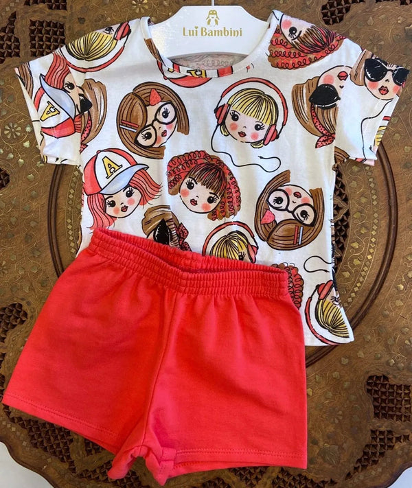 CONJUNTO BLUSA MANGA CURTA E SHORT BONECAS MENINA ALAKAZOO