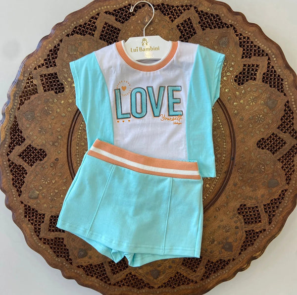 CONJUNTO BLUSA MANGA CURTA E SHORT SAIA LOVE MENINA ALAKAZOO