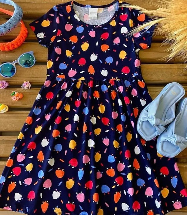 VESTIDO MANGA CURTA MEIA MALHA FLORAL TULIPAS MENINA ALAKAZOO