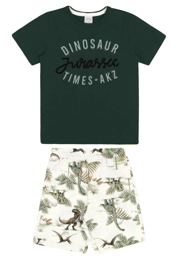 CONJUNTO CAMISETA MANGA CURTA E BERMUDA JURASSIC MENINO ALAKAZOO